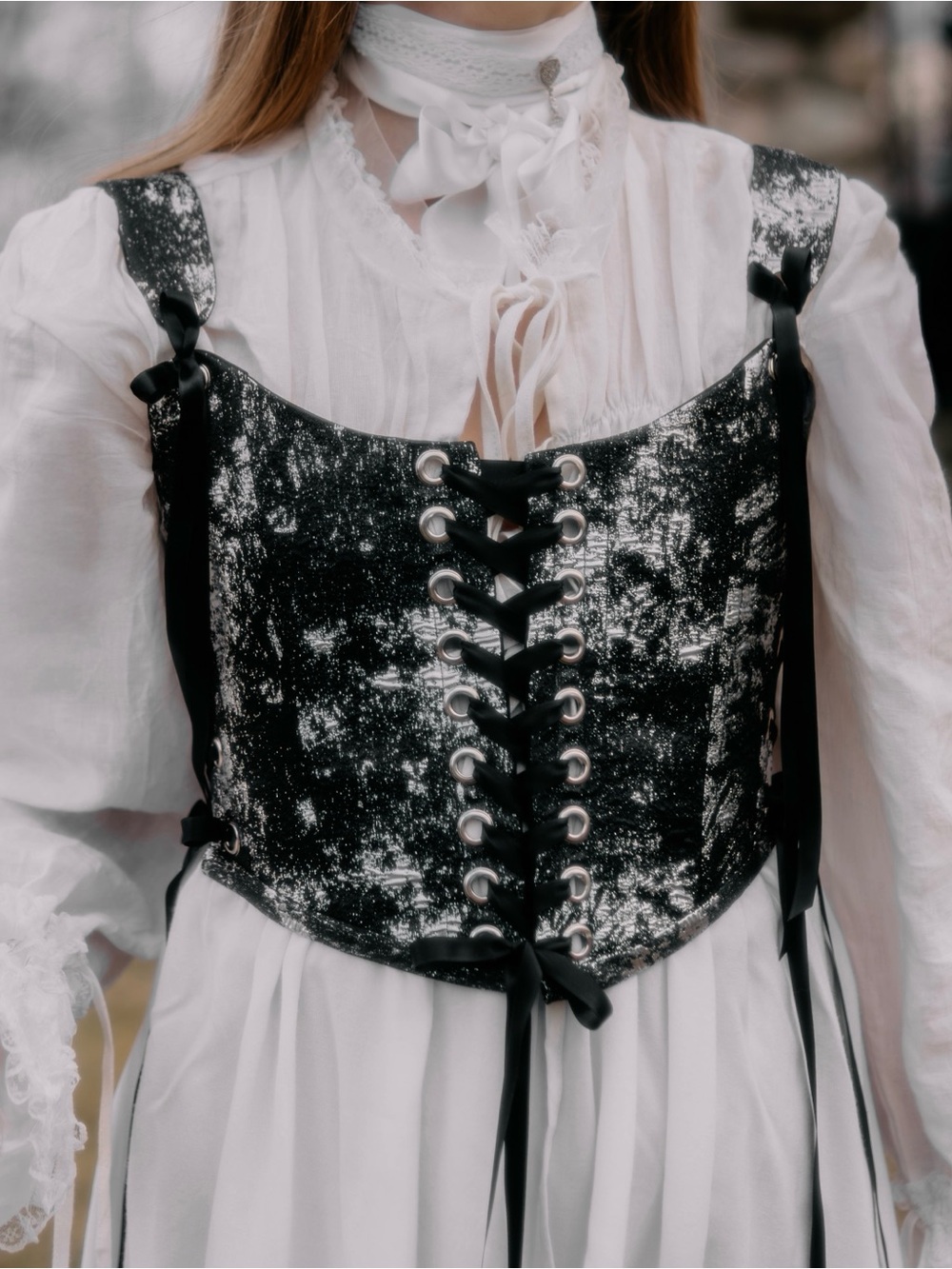 Black and White Lace-Up Corset
